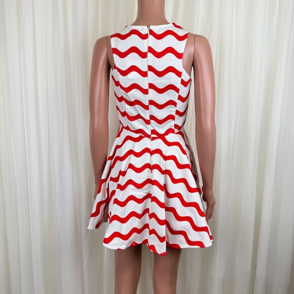 Women's Signature8 Fit & Flare Orange & White Wavy Stripe Skater Dress Sz Small - Picture 4 of 11